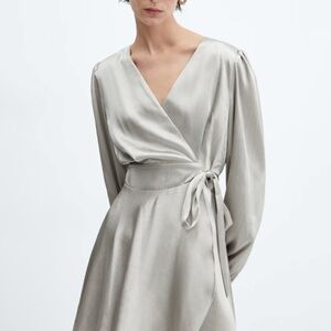 Mango Silver V-Neck Satin Wrap Dress - Size XXS / 0 [Orig. $70]